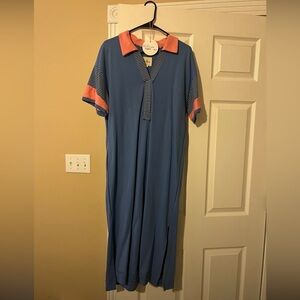 🆕 Umgee Blue Midi Dress with Coral Accents